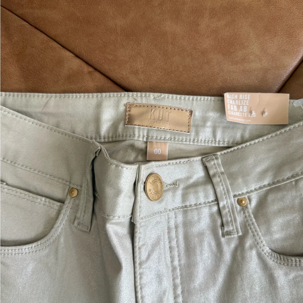 Kut from the Kloth Charlize Metallic Coated High Rise Cigarette Leg Pants - Picture 6 of 9